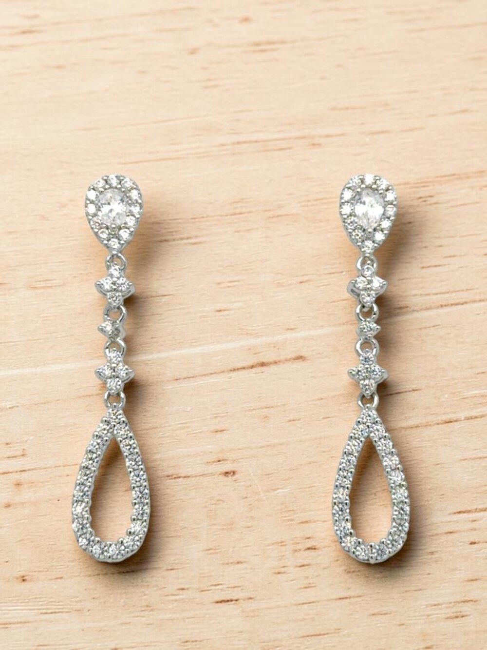 CZ Teardrop Dangle Earrings in 925 Sterling Silver